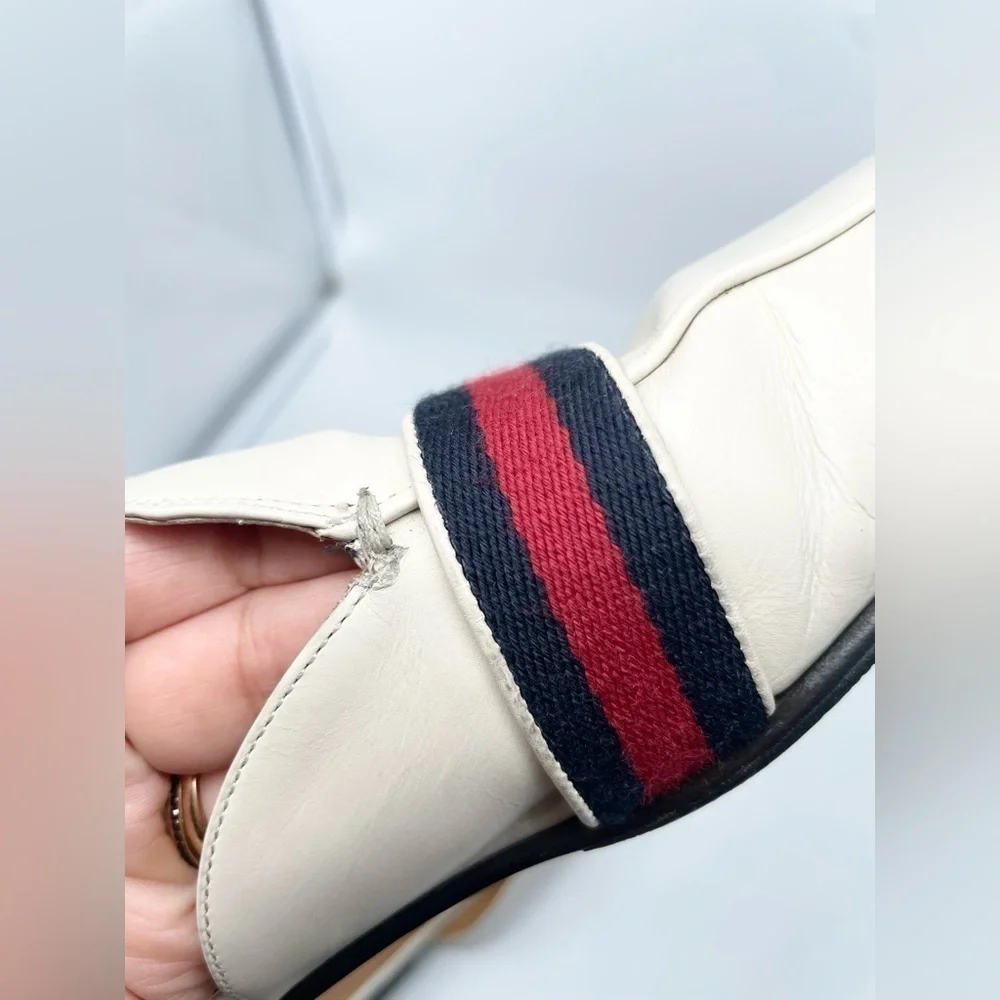 Gucci GG Logo Marmont Red Blue Web Canvas White Leather Mules Loafers EU 38.5 - Picture 14 of 15